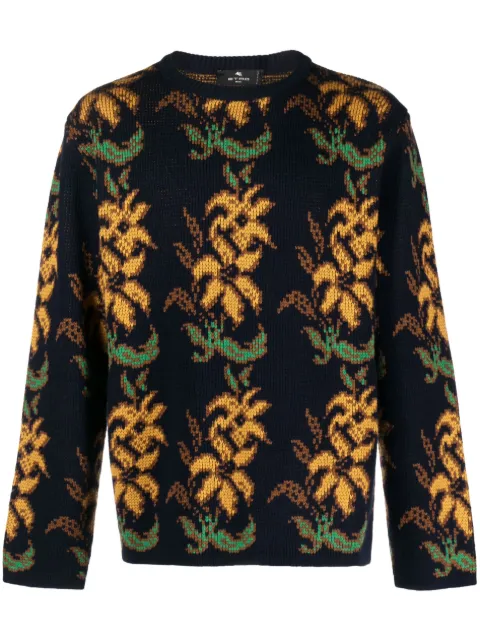 ETRO floral intarsia-knit wool jumper Blue 1N9839682