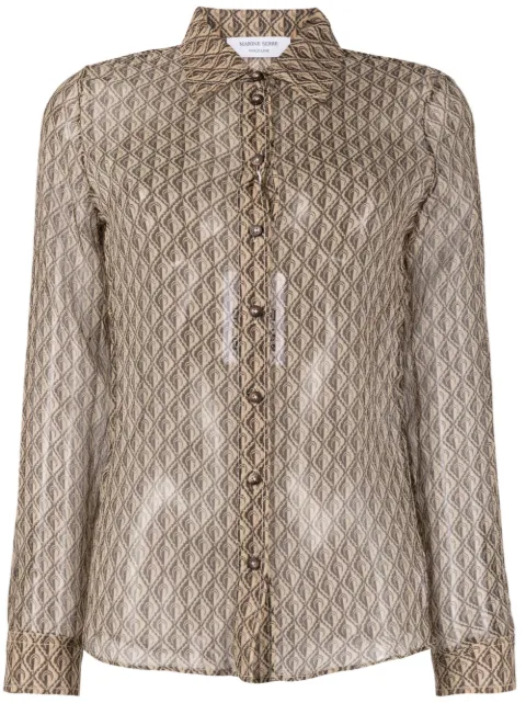 Marine Serre Moon Diamant silk shirt Neutrals WSI014BG20