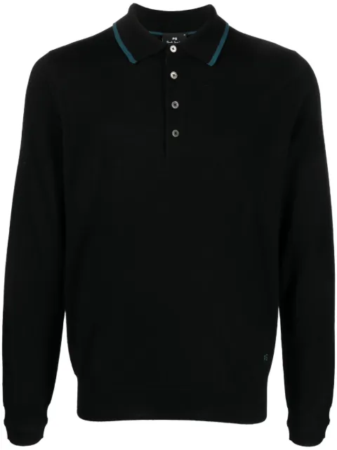 PS Paul Smith logo-embroidered merino polo shirt Black M2R204YL21861
