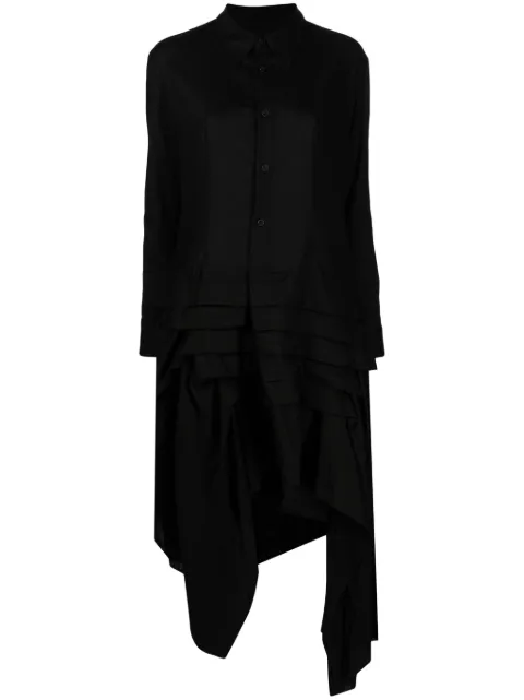 Yohji Yamamoto asymmetric ruffled midi shirtdress Black FJD02007