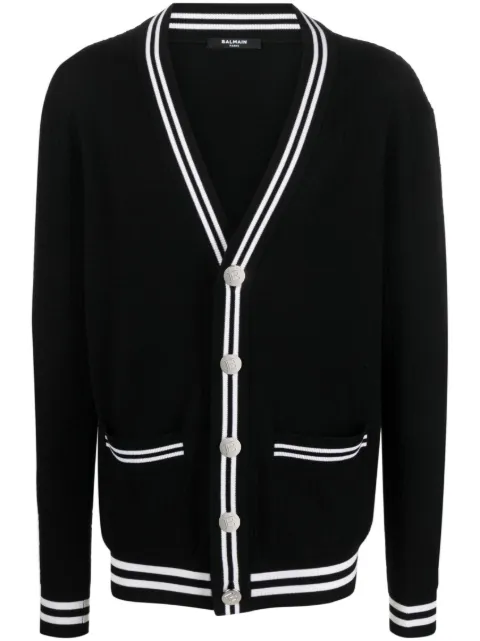 Balmain contrasting-trim V-neck cardigan Black BH1KL037KE92