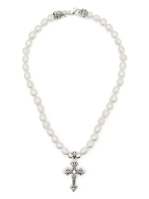 Emanuele Bicocchi cross-pendant pearl necklace Silver SFCNP4