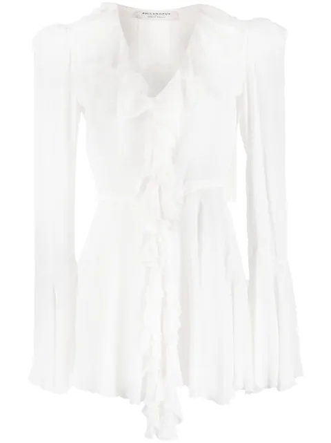 Philosophy Di Lorenzo Serafini ruched-trim V-neck blouse White 02115752