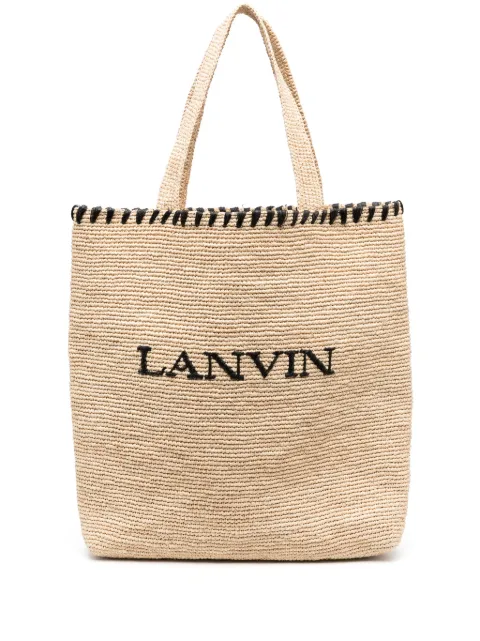 Lanvin logo-embroidered raffia tote bag Neutrals LWBGST00RAF1P24