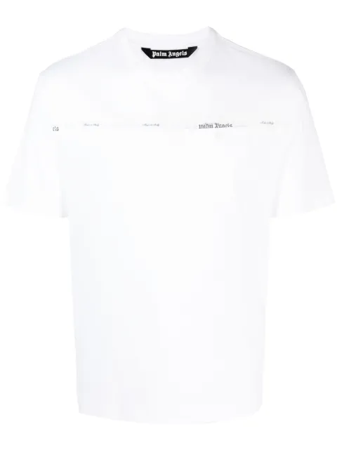 Palm Angels logo-stripe crew-neck T-shirt White PMAA092E23JER0010103
