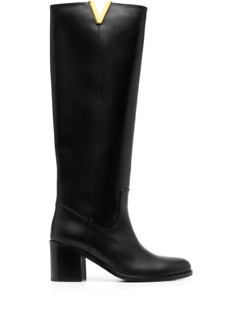 Via Roma 15 logo-plaque 65mm leather knee-length boots Black 4041