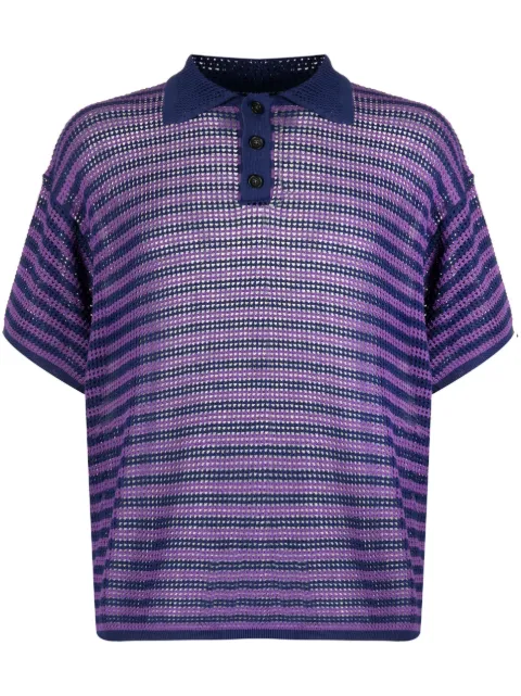 BODE striped open-knit polo shirt Purple MRS23KT038