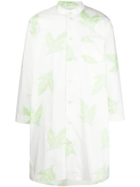 BODE leaf-print band-collar shirt White MRS23SH049