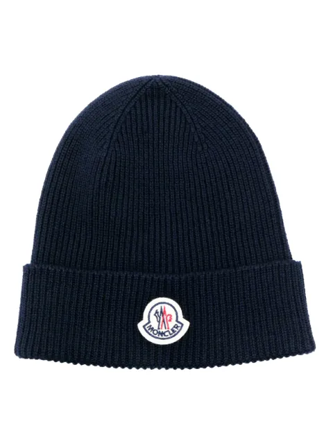 Moncler logo-patch ribbed-knit beanie hat Blue L20913B70500A9342
