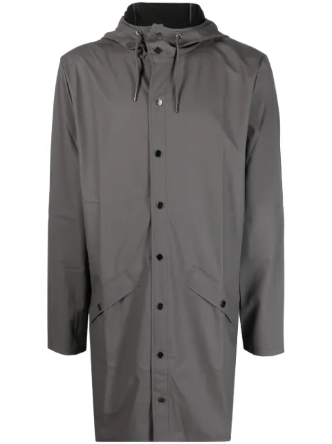 Rains hooded stud-fastening raincoat Grey 12020