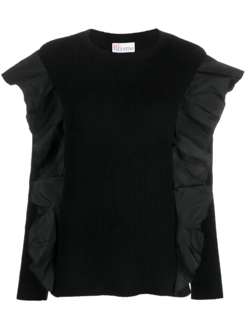 RED Valentino ruffle-detail ribbed-knit top Black RKC18A6Y7