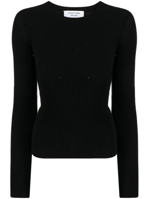 Marine Serre ribbed-knit long-sleeved top Black WTO085CKNI0030