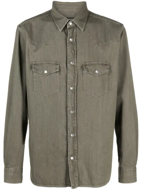 TOM FORD pointed-collar press-stud denim shirt Green HDS001