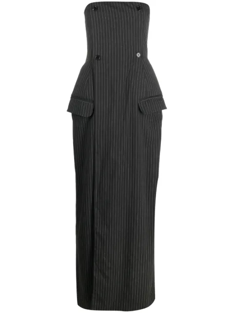 Ioana Ciolacu pinstripe-pattern bandeau-style maxi dress Black IC24DR01BLK