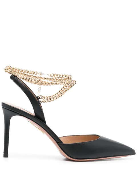 Aquazzura Flash 95mm leather pumps Black FSHMIDP0NAP000