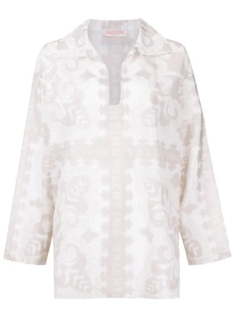 Valentino Garavani geometric-print silk-cotton shirt Neutrals BAE7W87SS