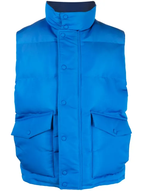 Alexander McQueen graffiti logo-print padded gilet Blue 682881QVZ02