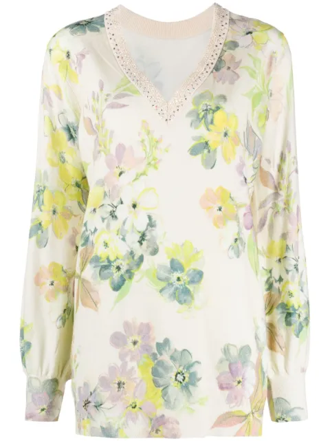 TWINSET floral-print V-neck jumper Neutrals 232TP3566