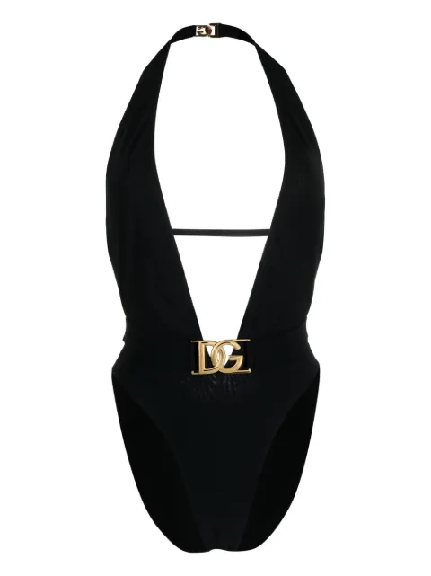 Dolce & Gabbana one-piece swimsuit with plunging neck and belt Black O9B74JONO12