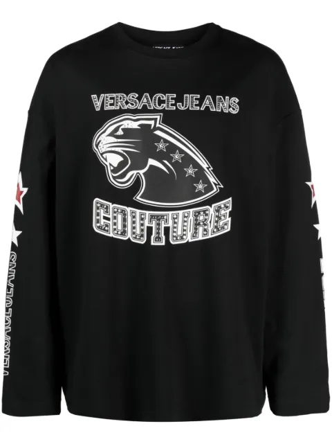 Versace Jeans Couture logo-print long-sleeve top Black 75GAHE06CJ01E