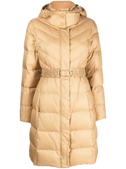 TWINSET hooded belted puffer coat Neutrals 232TP2361