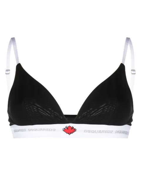 DSQUARED2 Leaf-print logo-waistband bra Black D8R104470ISA01