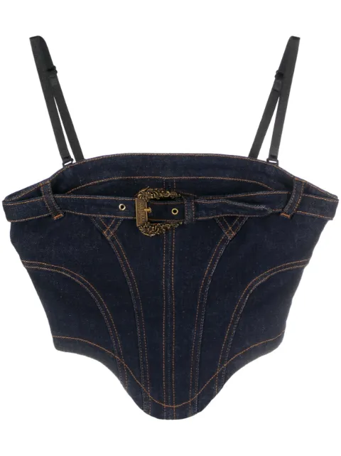 Versace Jeans Couture Baroque Buckle denim corset top Blue 75HAM252DW042L54
