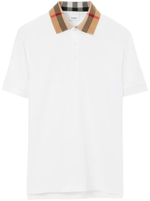 Burberry Check collar cotton polo shirt White 8071621