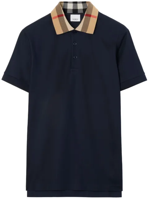 Burberry Check collar cotton polo shirt Blue 8072661