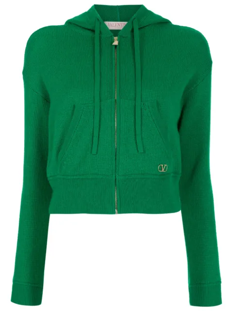 Valentino Garavani logo-plaque cashmere hoodie Green BKE02J7R7