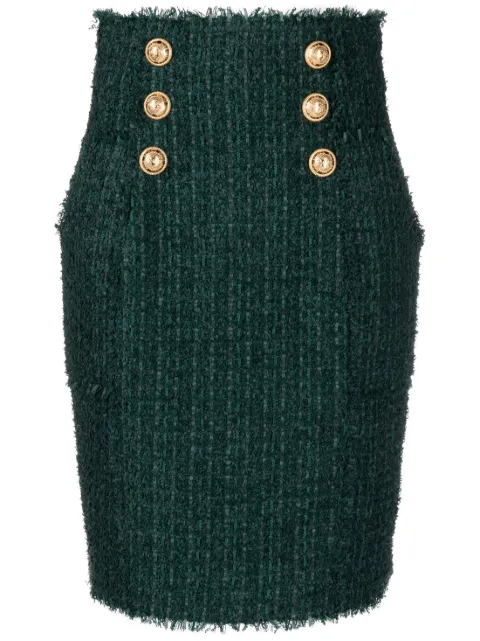 Balmain button-detail tweed pencil skirt Green BF1LB845XF917CX