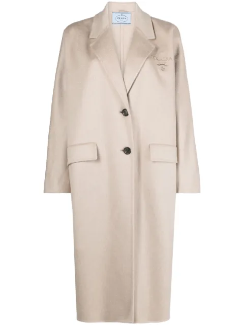 Prada logo-embroidered cashmere coat Neutrals P639QRS2321XON