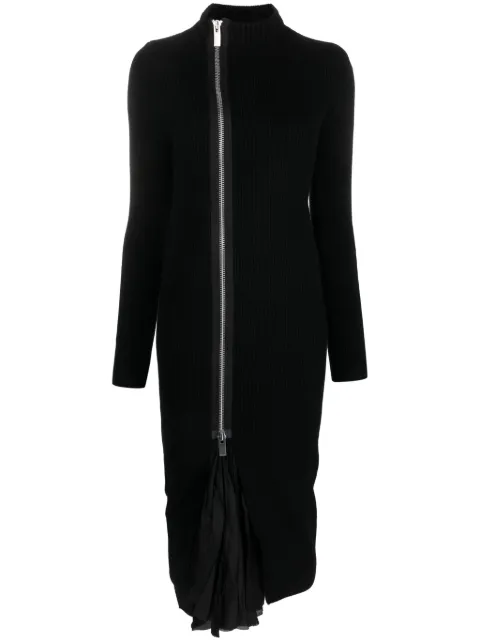 sacai layered wool and satin dress Black 2306822