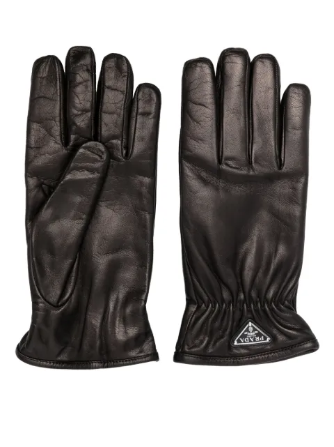 Prada triangle-logo leather gloves Black 2GG125038