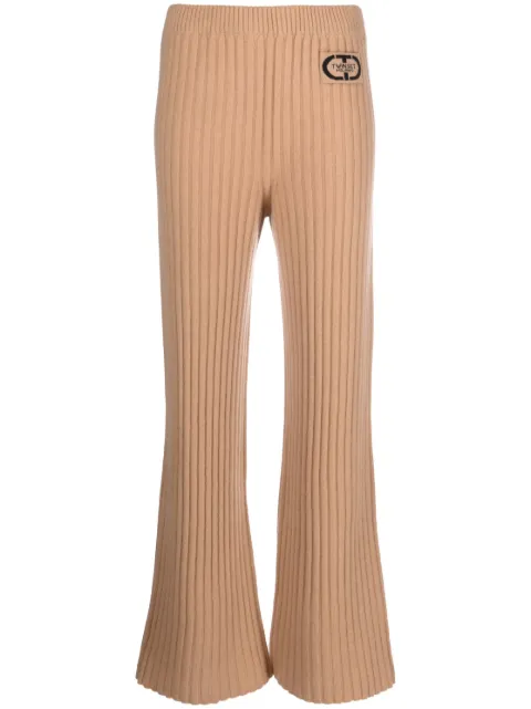 TWINSET logo-patch ribbed-knit trousers Neutrals 232TP3204