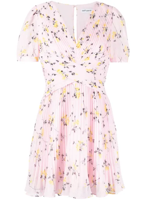 Self-Portrait floral-print pleated minidress Pink PF23079SP