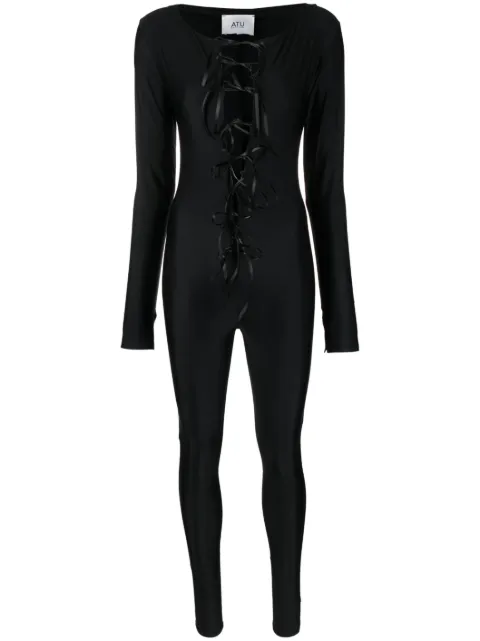 Atu Body Couture lace-up satin catsuit Black AT24015