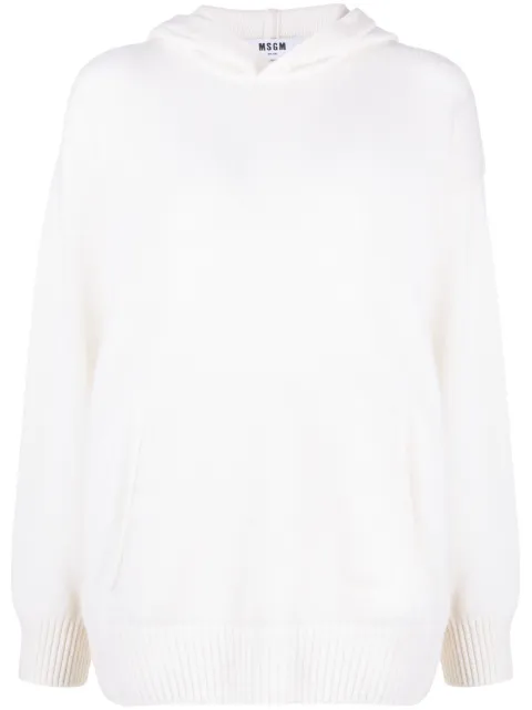 MSGM logo-embroidered wool-cashmere hoodie White 3541MDM272237787