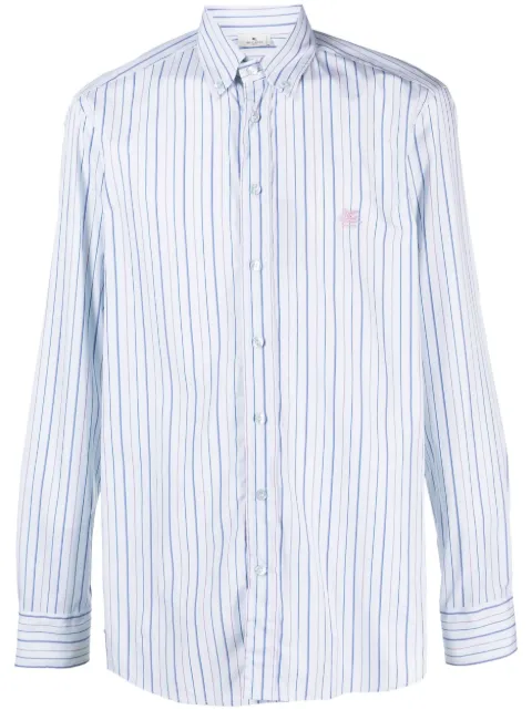 ETRO logo-embroidered striped cotton shirt Blue 163653103