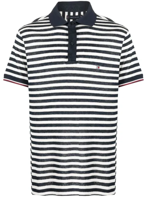 Tommy Hilfiger logo-patch striped polo shirt White MW0MW30754