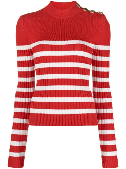 Balmain striped roll-neck jumper Red BF1KF012KE97