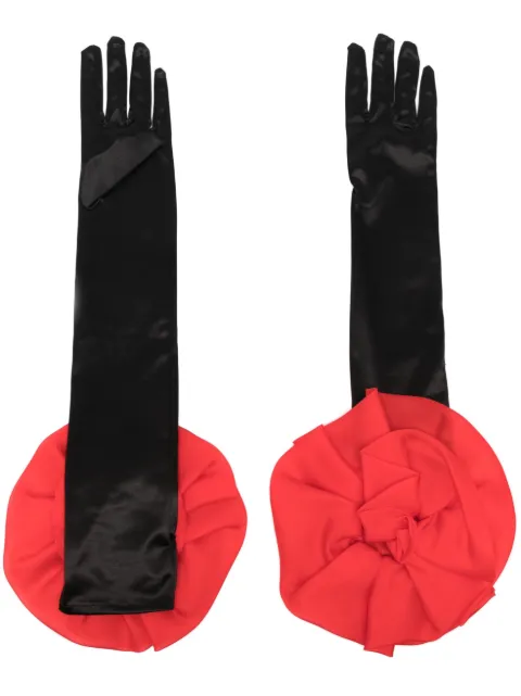 Parlor floral-appliqué satin gloves Black 2023FF08