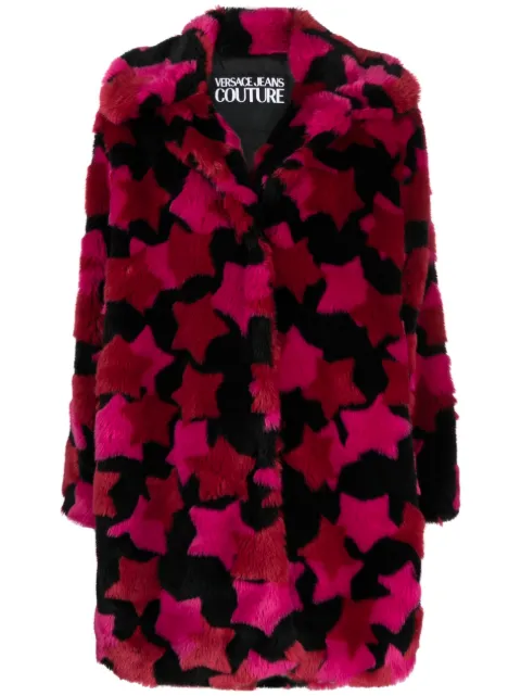 Versace Jeans Couture star-print button-up coat Pink 75HAT415U0012