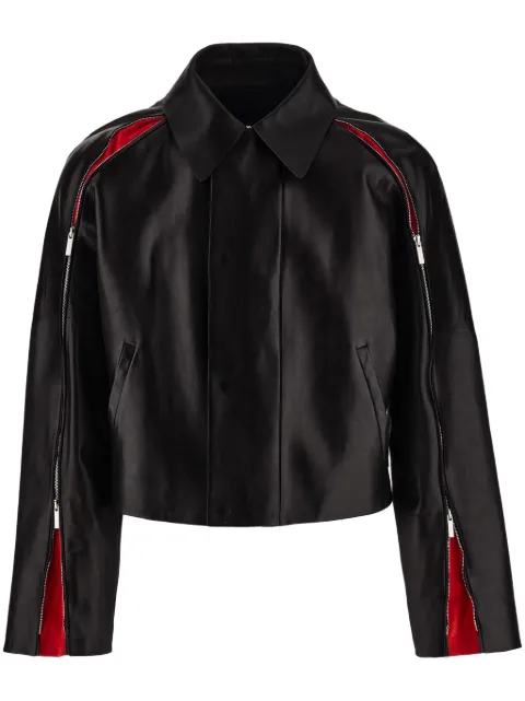Ferragamo contrasting-panels zip-up leather jacket Black 766723