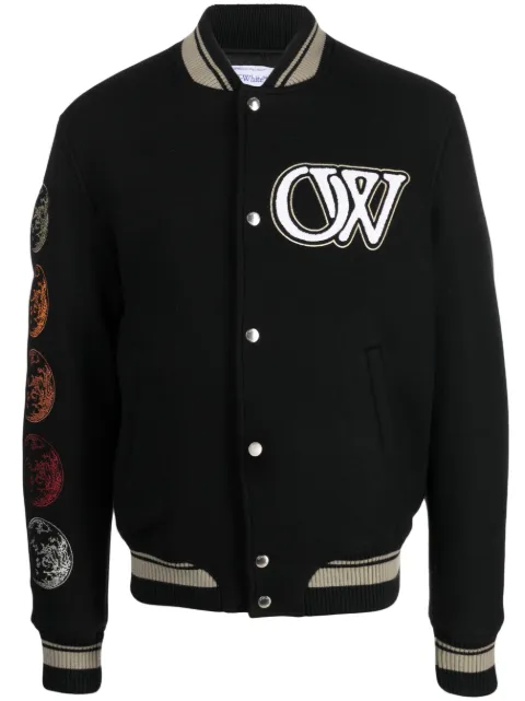 Off-White logo-appliqué bomber jacket Black OMEH053F23FAB0021001