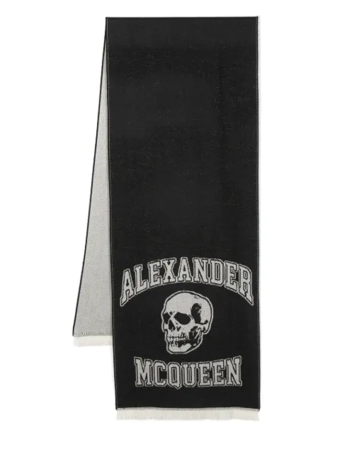 Alexander McQueen intarsia-knit logo wool scarf Black 7585004200Q