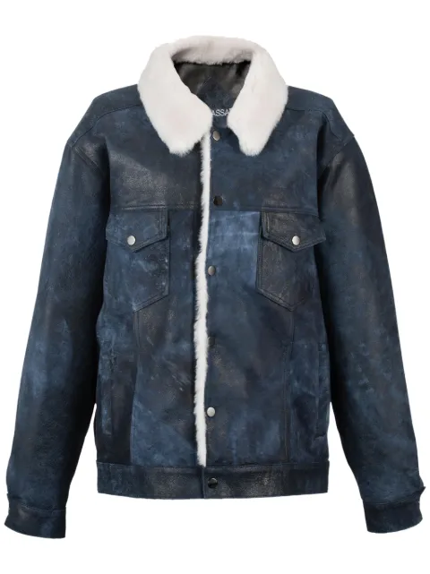 DANCASSAB Giulia shearling-collar leather jacket Blue DCPF23MGIUABKSH