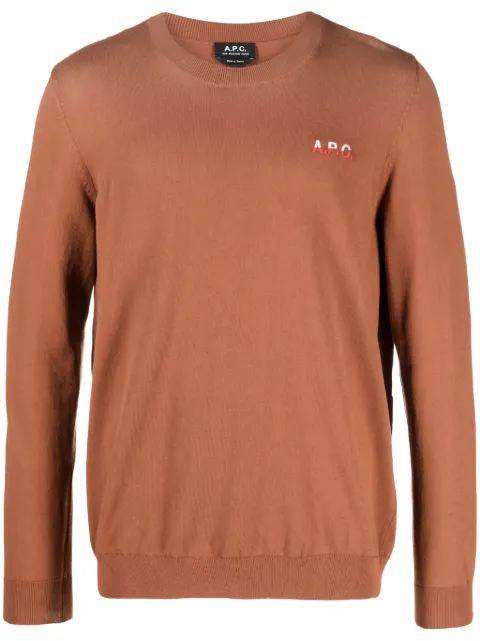 A.P.C. logo-embroidered fine-knit jumper Brown COGUQH23213