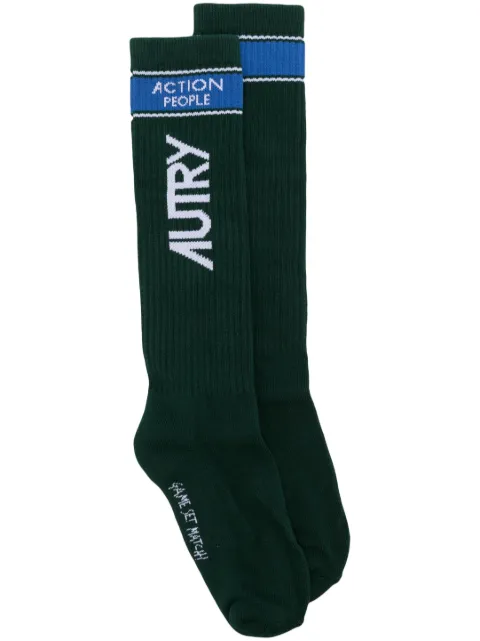 Autry logo-intarsia knitted socks Green SOSU46GW