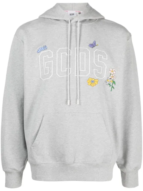 GCDS logo-embroidered cotton hoodie Grey FW23M100671